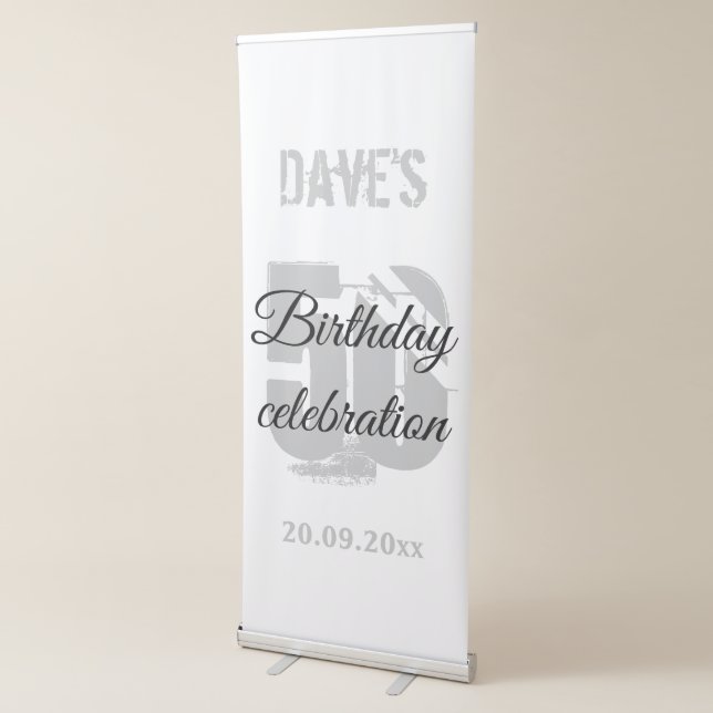 Elegant White 50th Any Birthday Party Backdrop  Retractable Banner (3/4)