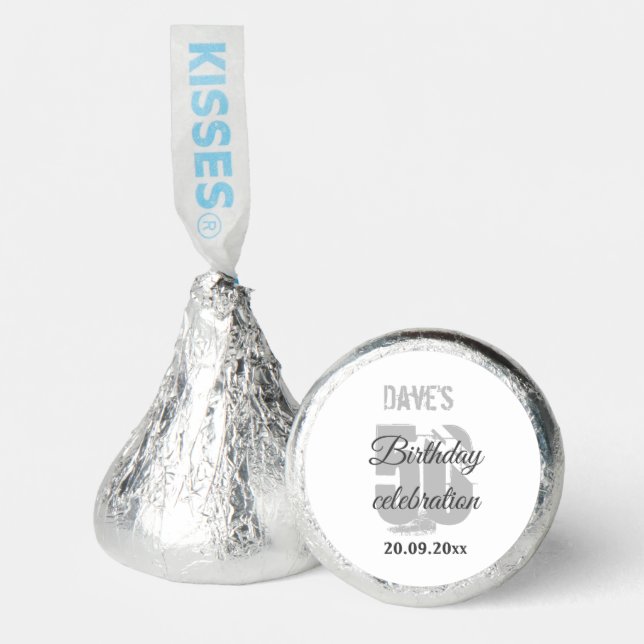 Elegant White 50th Any Birthday Party Hershey®'s Kisses® (Front)