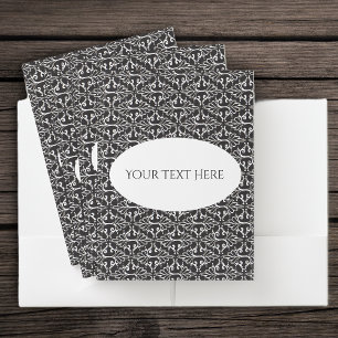 Elegant White Abstract Scrolled Design on Black Pocket Folder