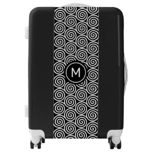 Elegant White Abstract Spiral Circles & Monogram Luggage