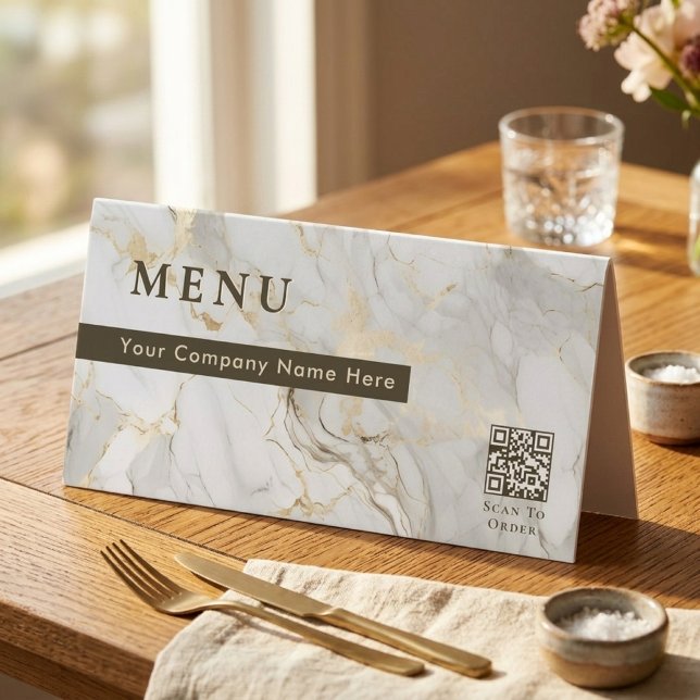 Elegant White Agate Scan to Order Menu QR Code Table Tent (Elegant White Agate Scan to Order Menu QR Code Table Tent )