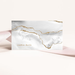 Elegant White Agate with Faux Gold Business Card