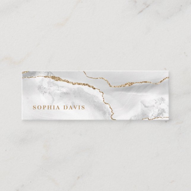 Elegant White Agate with Faux Gold Mini Business Card (Front)