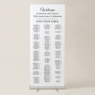 Elegant White Alphabetical 150 Guest Seating Chart Retractable Banner