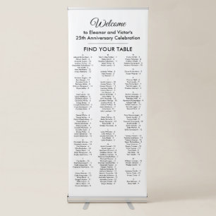 Elegant White Alphabetical 150 Guest Seating Chart Retractable Banner