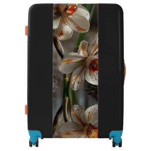 Elegant White & Amber Floral Art Premium Black Luggage