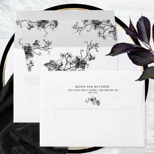 Elegant White and Black Botanical Detail Wedding Envelope