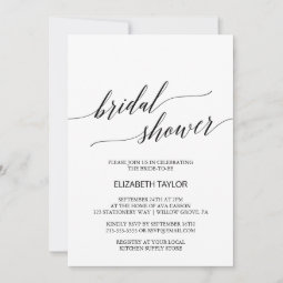 Elegant White and Black Calligraphy Bridal Shower Invitation | Zazzle