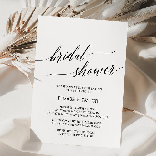 Elegant White and Black Calligraphy Bridal Shower
