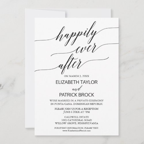 Elegant White and Black Calligraphy Elopement Invitation