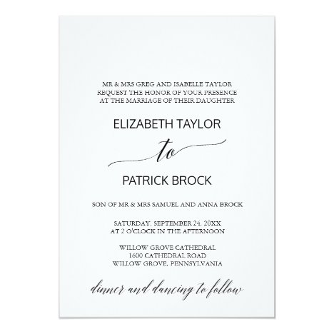 Elegant White and Black Calligraphy Formal Wedding Invitation