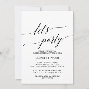 Elegant White and Black Calligraphy Let's Party Invitation