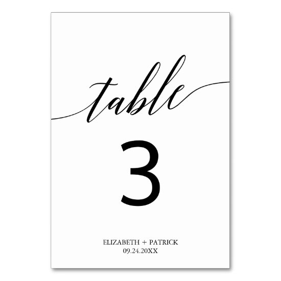Elegant White and Black Calligraphy Table Number