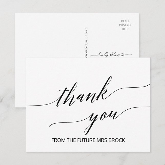 Elegant White and Black Calligraphy Thank You Postcard (Front/Back)