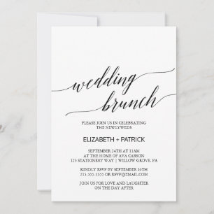 Elegant White and Black Calligraphy Wedding Brunch Invitation