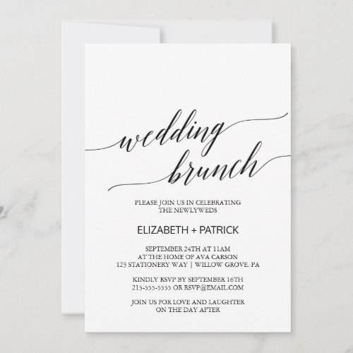 Elegant White and Black Calligraphy Wedding Brunch Invitation