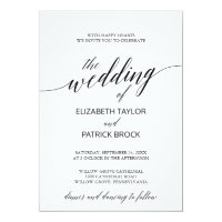 Elegant White and Black Calligraphy Wedding Card