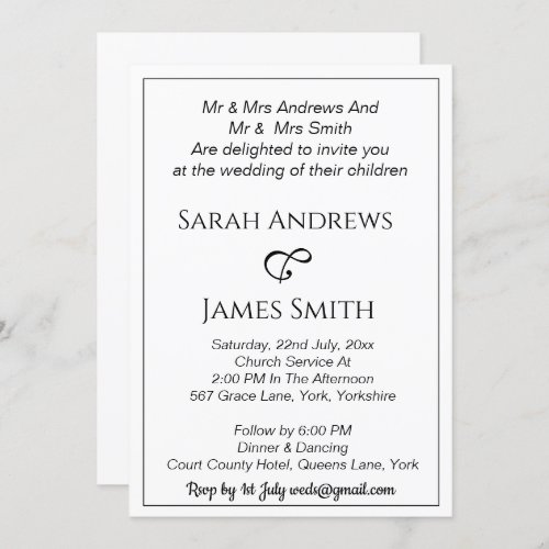 Elegant  White and Black Calligraphy Wedding Invitation
