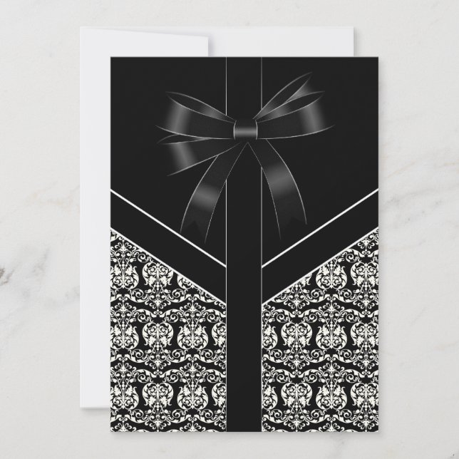 Elegant White and Black Damask Wedding Invitation (Front)