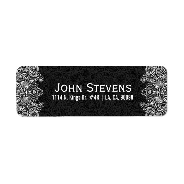 Elegant White And Black Floral Paisley Lace Label (Front)