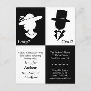 Elegant White and Black Gender Reveal Party Invitation