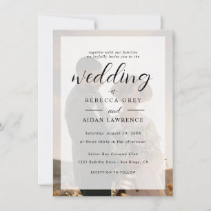 Elegant White and Black Gold Border Photo Wedding Card