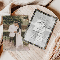 Elegant White and Black Gold Border Photo Wedding Invitation