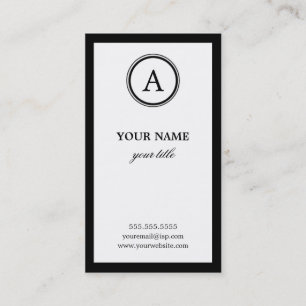 Elegant White and Black Monogram Business Cards