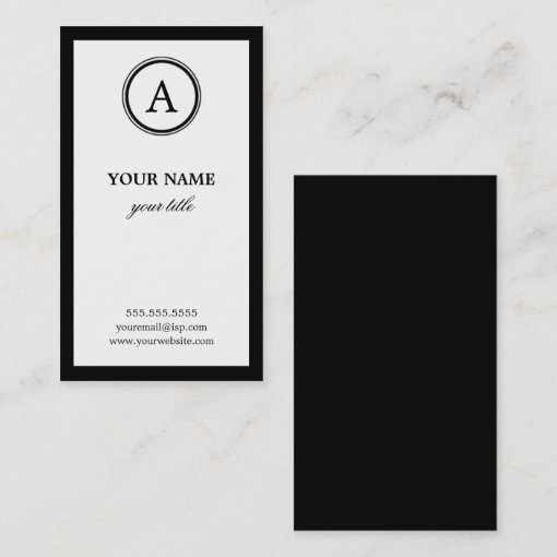 Elegant White and Black Monogram Business Cards | Zazzle