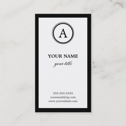 Elegant White and Black Monogram Business Cards