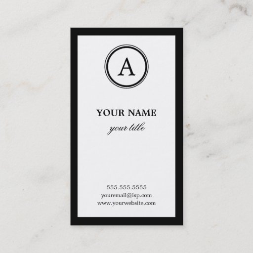 Customizable Elegant White and Black Monogram Business Cards
