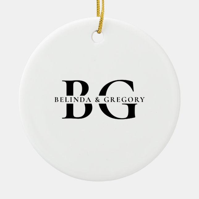 Elegant White and Black Monogram Initials Wedding Ceramic Ornament (Front)
