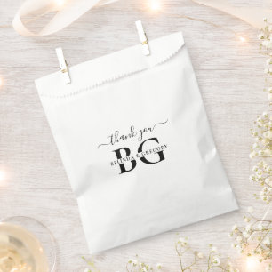 Elegant White and Black Monogram Initials Wedding Favor Bag