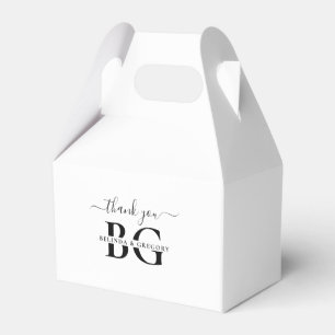 Elegant White and Black Monogram Initials Wedding Favor Boxes