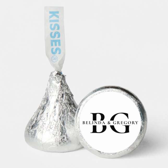 Elegant White and Black Monogram Initials Wedding Hershey®'s Kisses® (Front)