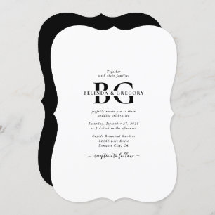 Elegant White and Black Monogram Initials Wedding Invitation