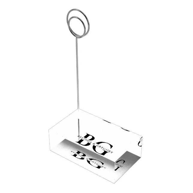 Elegant White and Black Monogram Initials Wedding Place Card Holder (Corner)