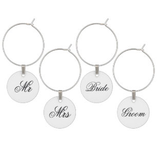 Elegant White and Black Monogram Wine Charm
