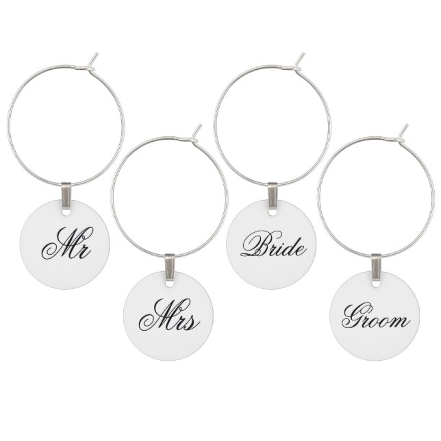 Elegant White and Black Monogram Wine Charm (Staggered)