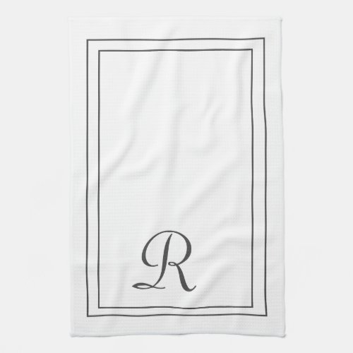 Elegant White and Black Monogrammed Kitchen Towel