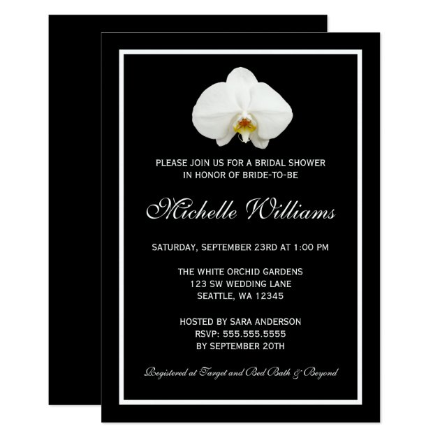 Elegant White And Black Orchid Bridal Shower Invitation