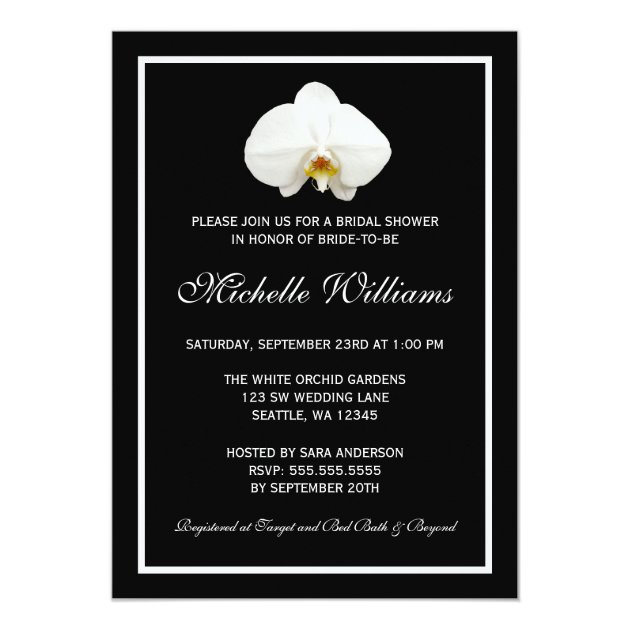 Elegant White And Black Orchid Bridal Shower Invitation