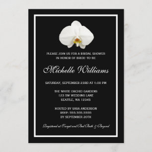 Elegant White and Black Orchid Bridal Shower Invitation