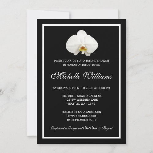 Elegant White and Black Orchid Bridal Shower Invitation