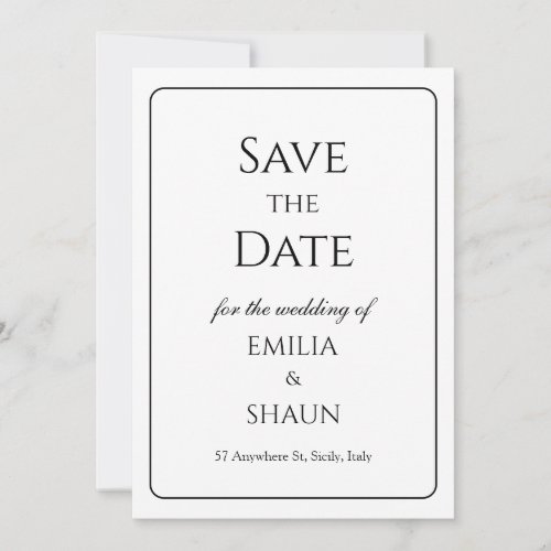 Elegant White and Black Save the Date Invitation