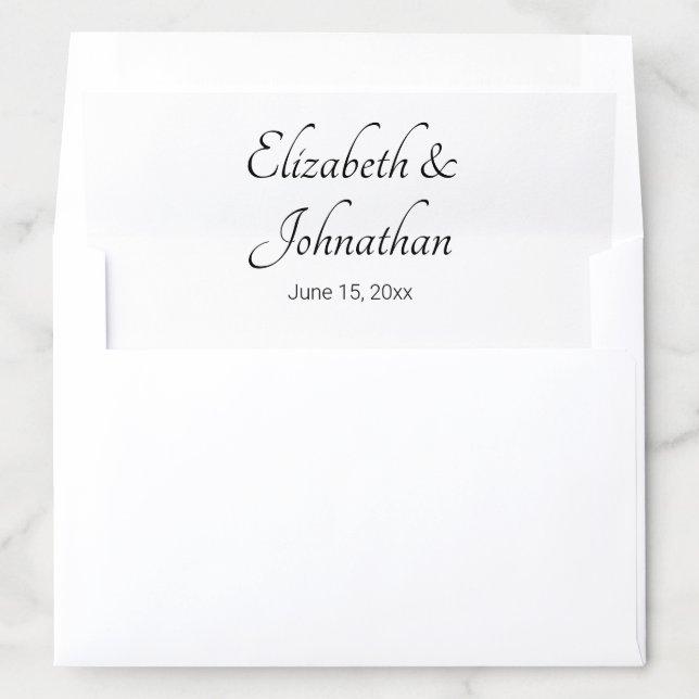 Elegant White and Black Script Names Bride Groom Envelope Liner (In Envelope)