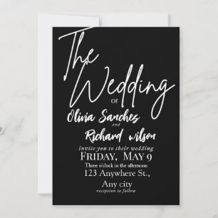 Elegant White and Black Simple Wedding  Invitation