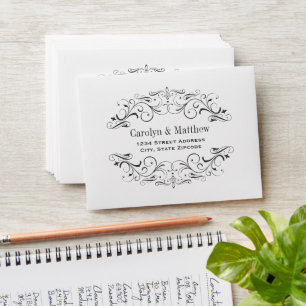 Elegant White and Black Vintage Wedding RSVP Envelope