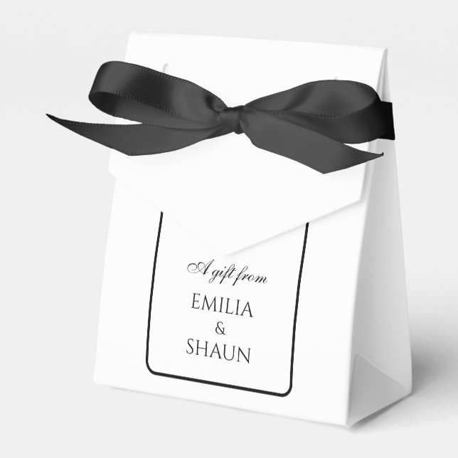 Elegant White and Black Wedding Favor Boxes (Front Side)