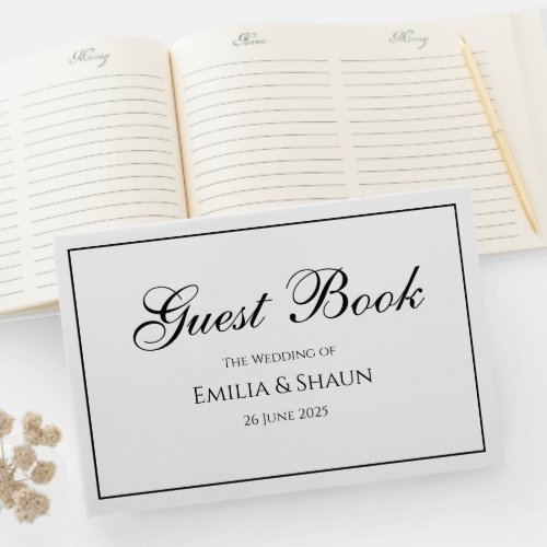 Elegant White and Black Wedding Guest Book